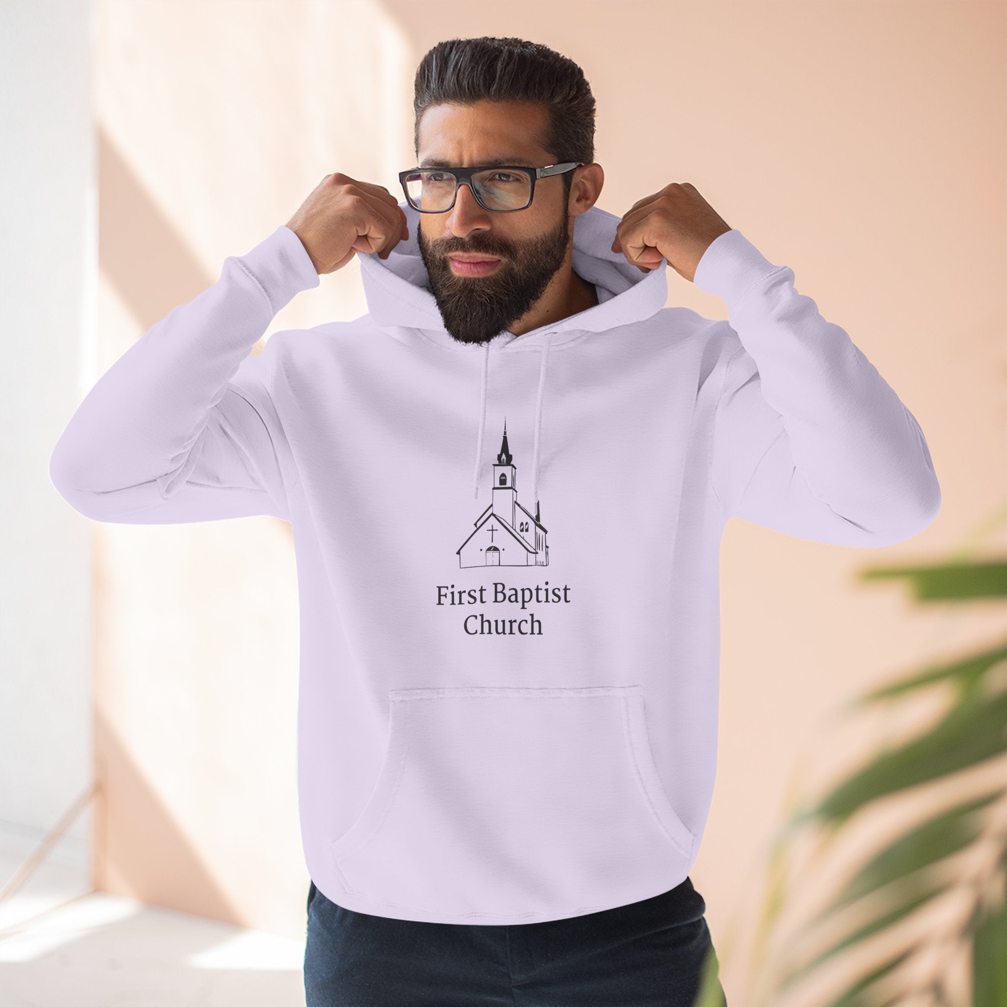 [LOGO+TEXT] Three-Panel Fleece Church Hoodie