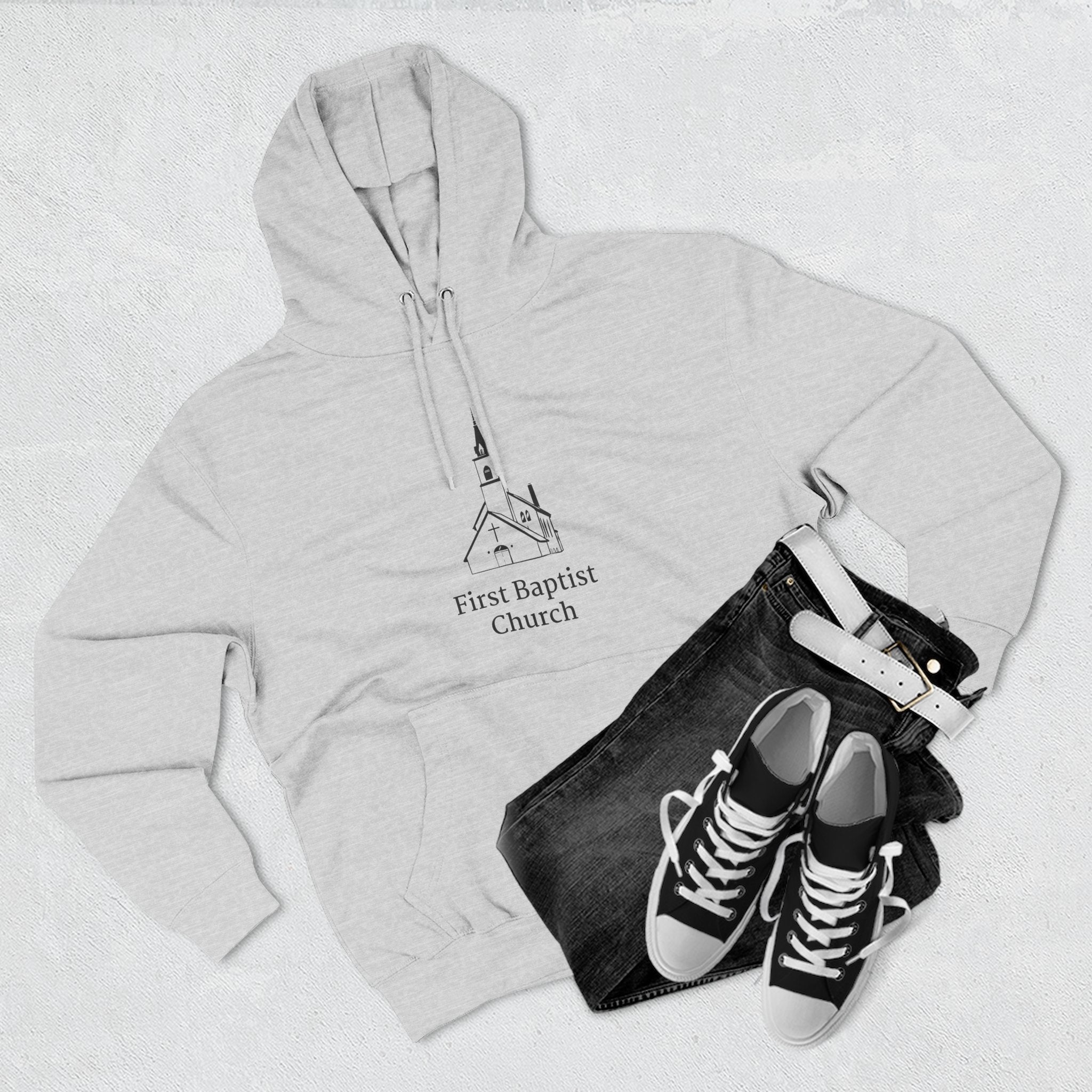 [LOGO+TEXT] Three-Panel Fleece Church Hoodie