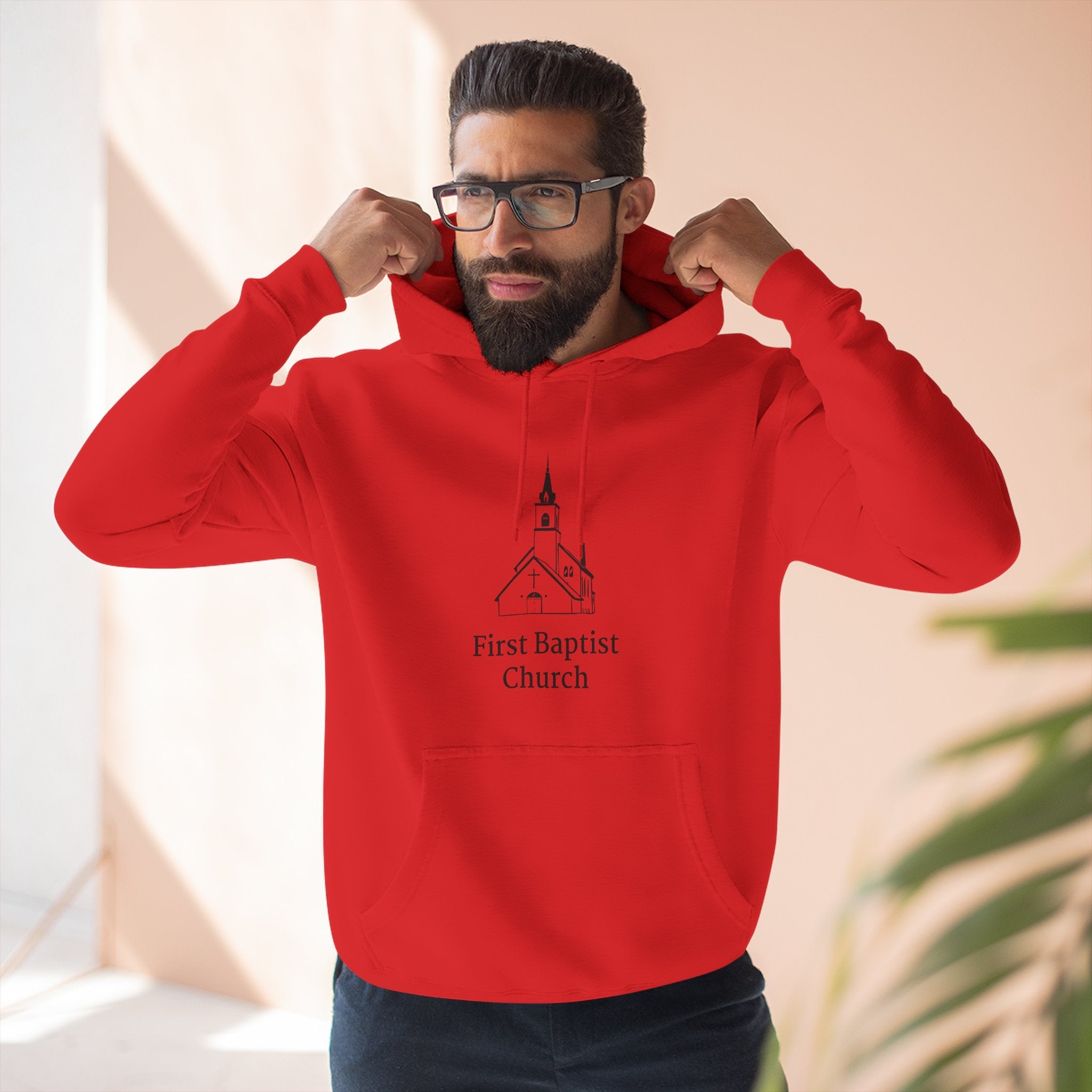 [LOGO+TEXT] Three-Panel Fleece Church Hoodie