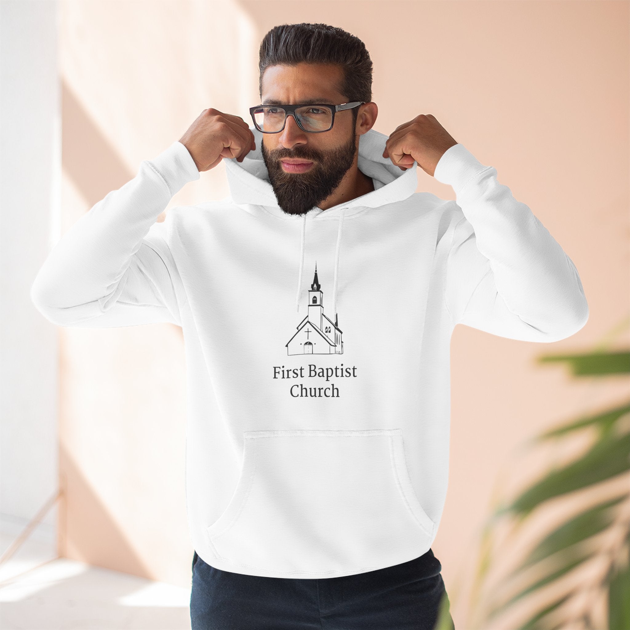 [LOGO+TEXT] Three-Panel Fleece Church Hoodie