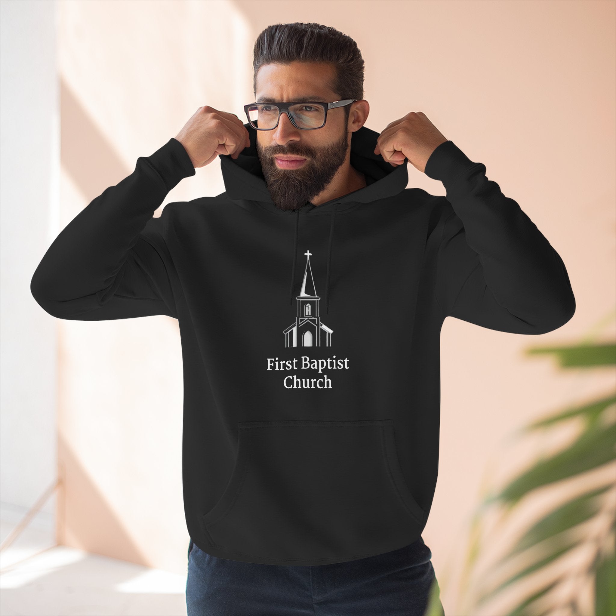 [LOGO+TEXT] Three-Panel Fleece Church Hoodie