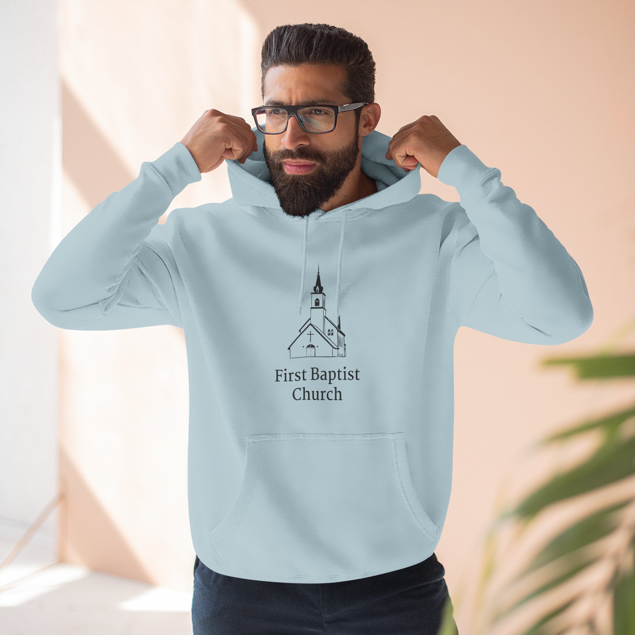 [LOGO+TEXT] Three-Panel Fleece Church Hoodie