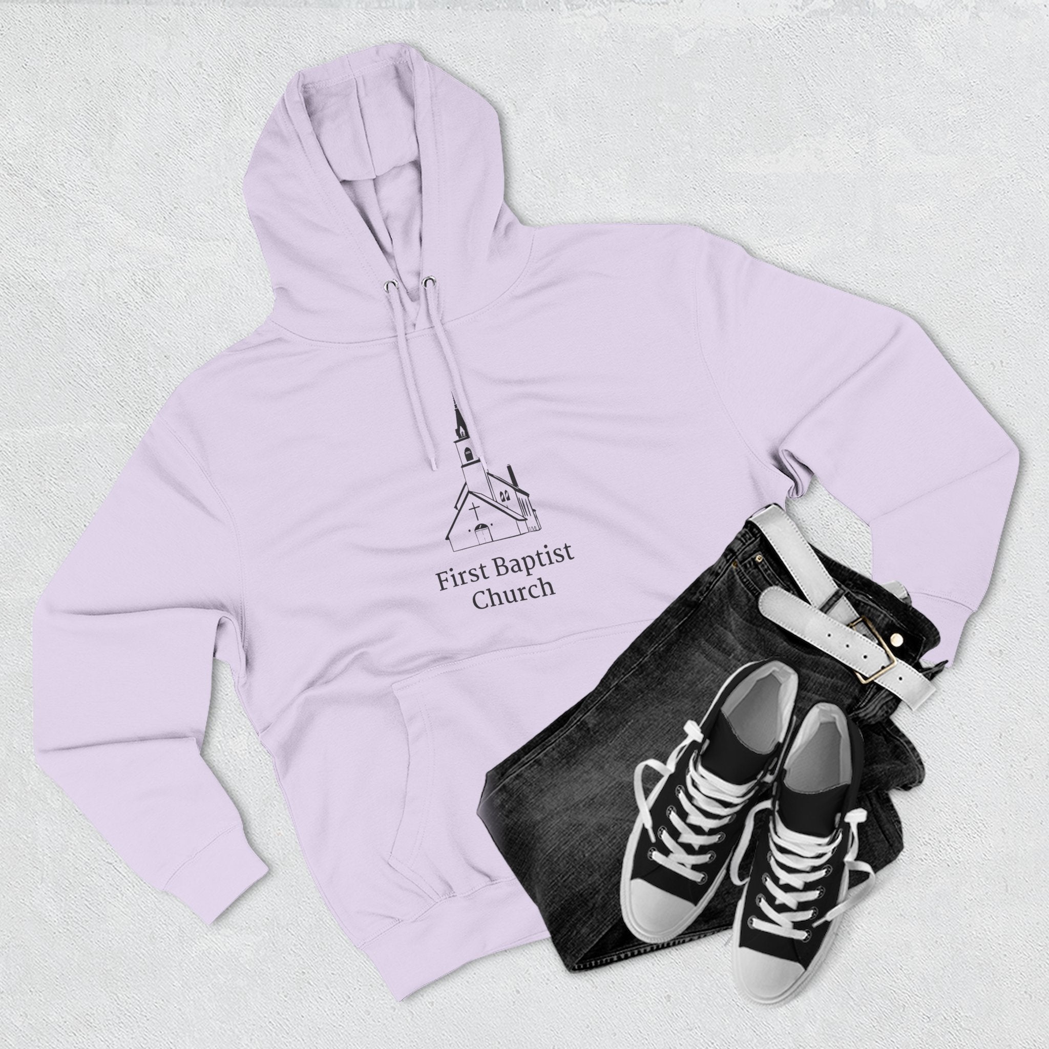 [LOGO+TEXT] Three-Panel Fleece Church Hoodie