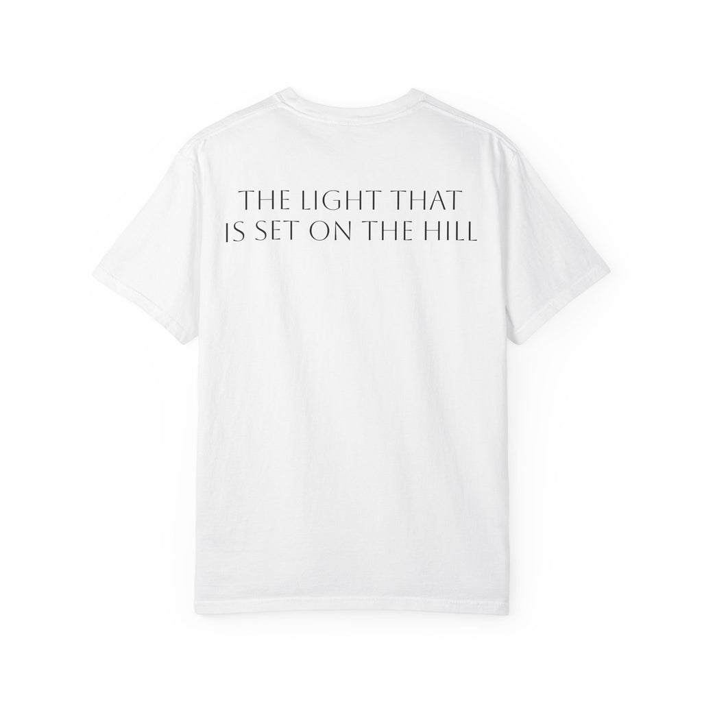 [LOGO+TEXT(FRNT/BCK] — Comfort Colors Tee (The Light That Is Set On The Hill)